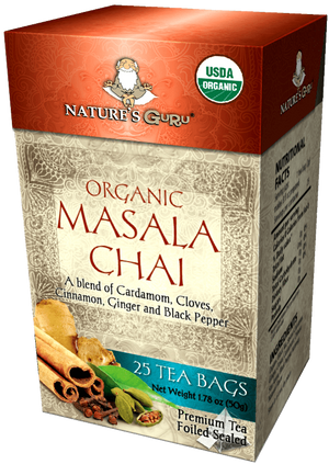 Nature's Guru Organic Masala Chai Pyramid Tea Bags - 25 CT Box